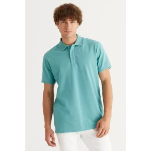 Erkek Petrol %100 Pamuk Kıvrılmaz Yaka Slim Fit Dar Kesim Polo Yaka